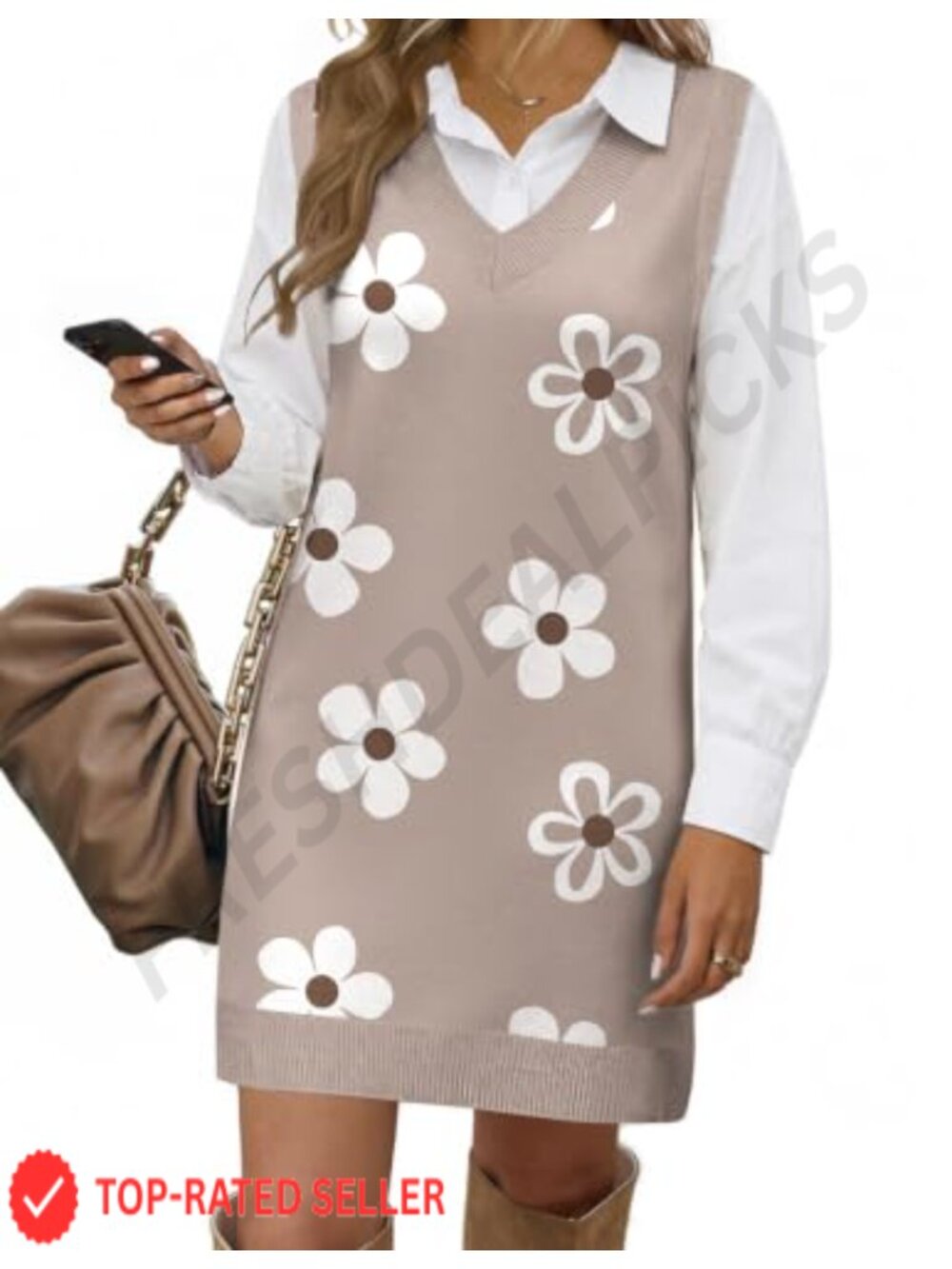 Cable Knit Sweater Vest Dress V Neck Sleeveless Pullover Loose Fit Fall